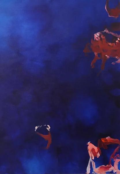 acrylgemälde, 160 x 160 cm, rote Korallen im blauen Wasser, details korallen, Marion Schmidtke, Kunst-Direkt.de