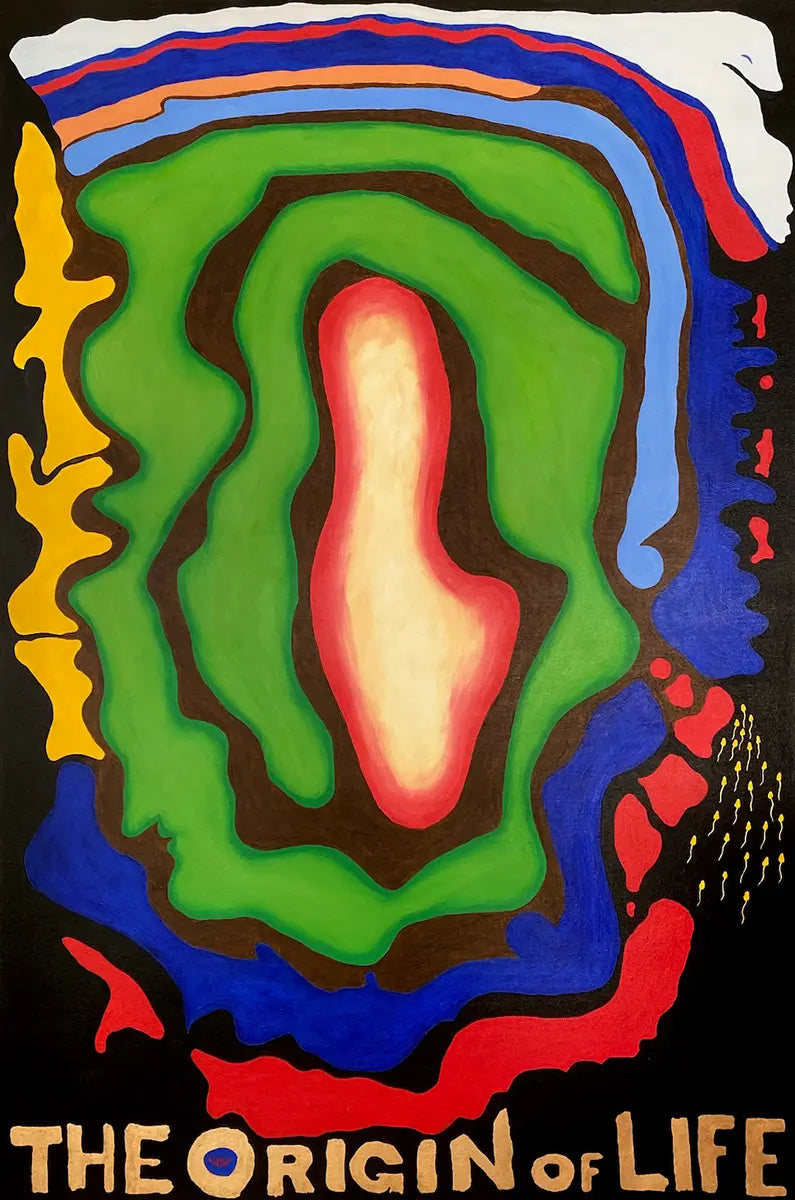 abstraktes Gemälde, konzentrische Strukturen um eine helle Mitte, rote, grüne, blaue und gelbe Strukturen, 120x80 cm, Gerd Pfanstiel, Kunst-Direkt.de