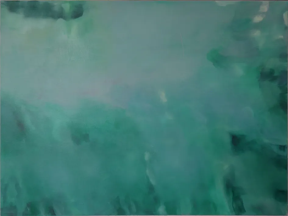 Acrylgemälde, 120 x 160 cm,  grün und hellblau, Marion Schmidtke, der transparente grüne Ozean, lichtreflexe auf der Oberfläche, Kunst-Direkt.de
