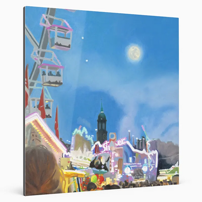 Fineart Print des Gemäldes Hamburger-Dom, Format quadrat auf Alu-Dibond 