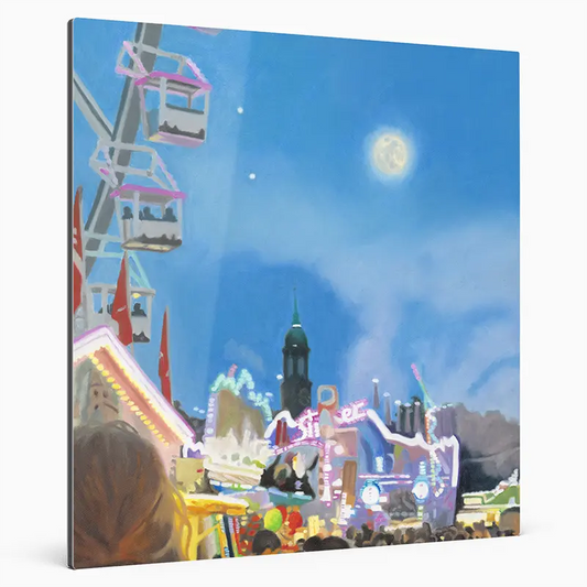 Fineart Print des Gemäldes Hamburger-Dom, Format quadrat auf Alu-Dibond 