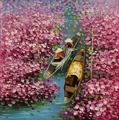 Violett am Fluß - Landschaftsmalerei -ölgemälde auf Leinwand