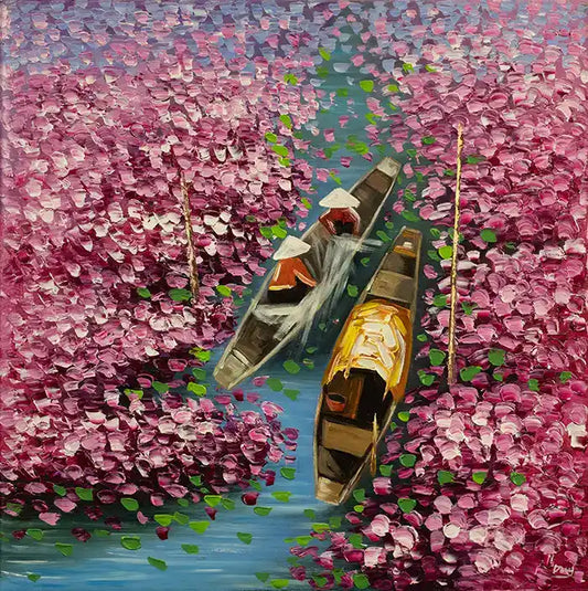 Violett am Fluß - Landschaftsmalerei -ölgemälde auf Leinwand