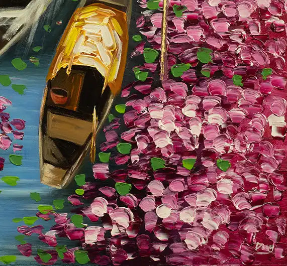 Violett am Fluß - Landschaftsmalerei -ölgemälde auf Leinwand, detail