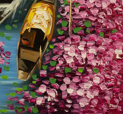 Violett am Fluß - Landschaftsmalerei -ölgemälde auf Leinwand, detail