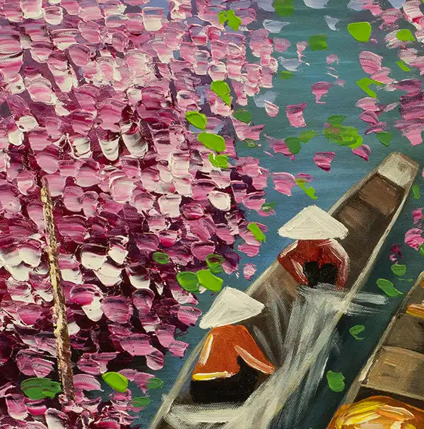 Violett am Fluß - Landschaftsmalerei -ölgemälde auf Leinwand, details 2