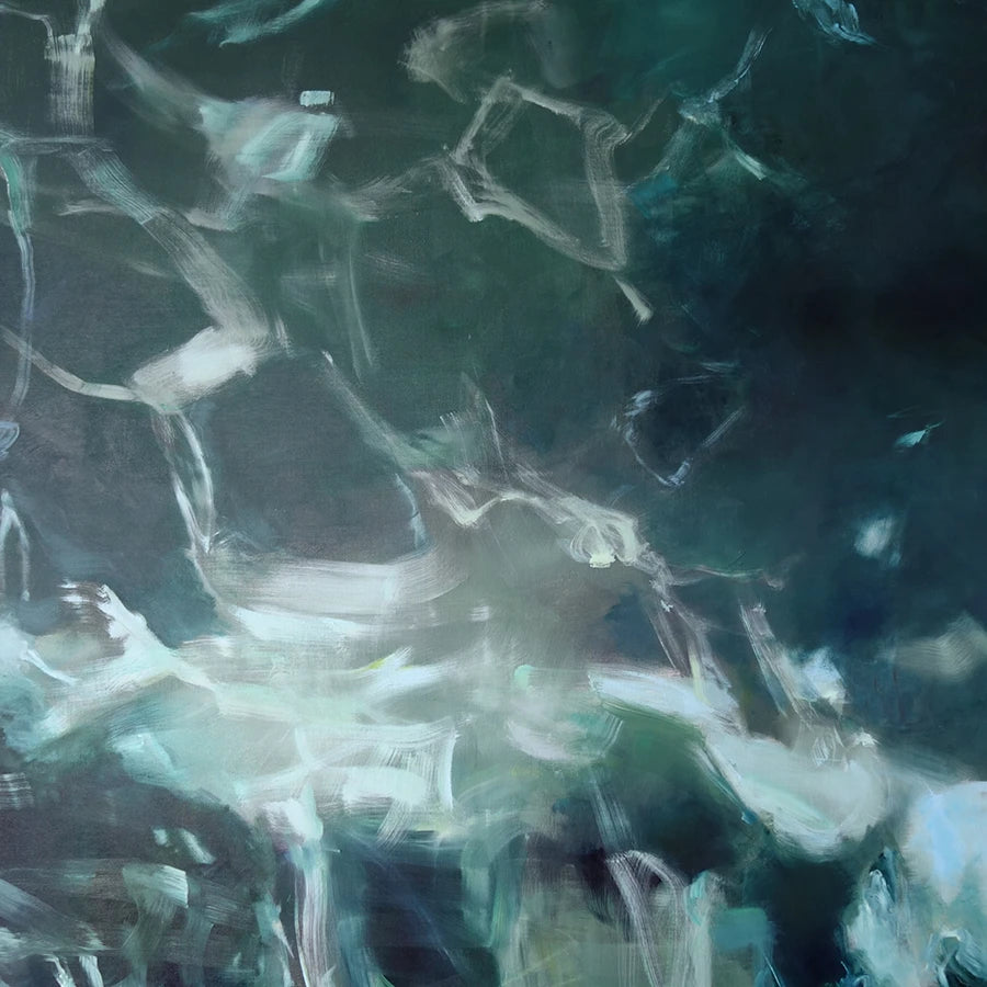 Acrylgemälde, 160 x 160 cm, Reflexionen auf dem Wasser, grün und hellgrün, abstrakt, Marion Schmidtke, Kunst-Direkt.de