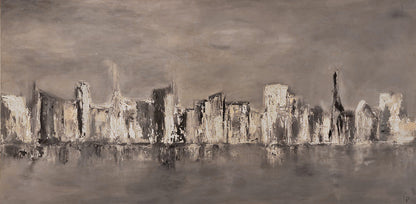 Abstrakte Ansicht einer Stadtsilhouette in braun und beige, Querformat