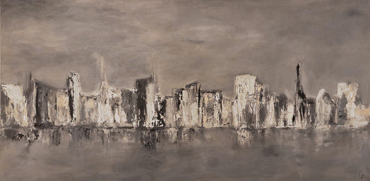 Abstrakte Ansicht einer Stadtsilhouette in braun und beige, Querformat