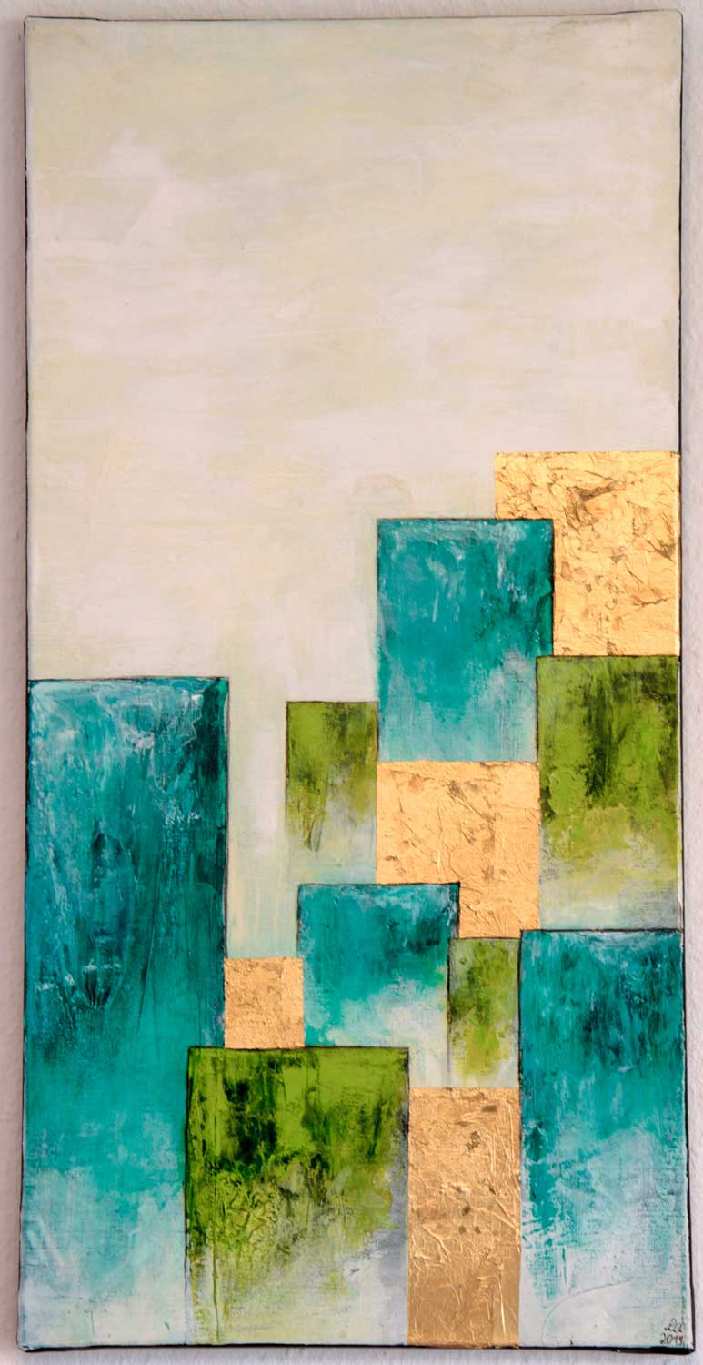 Common City II - Abstrakte Stadtansicht -Acrylgemälde auf Leinwand, hochformat