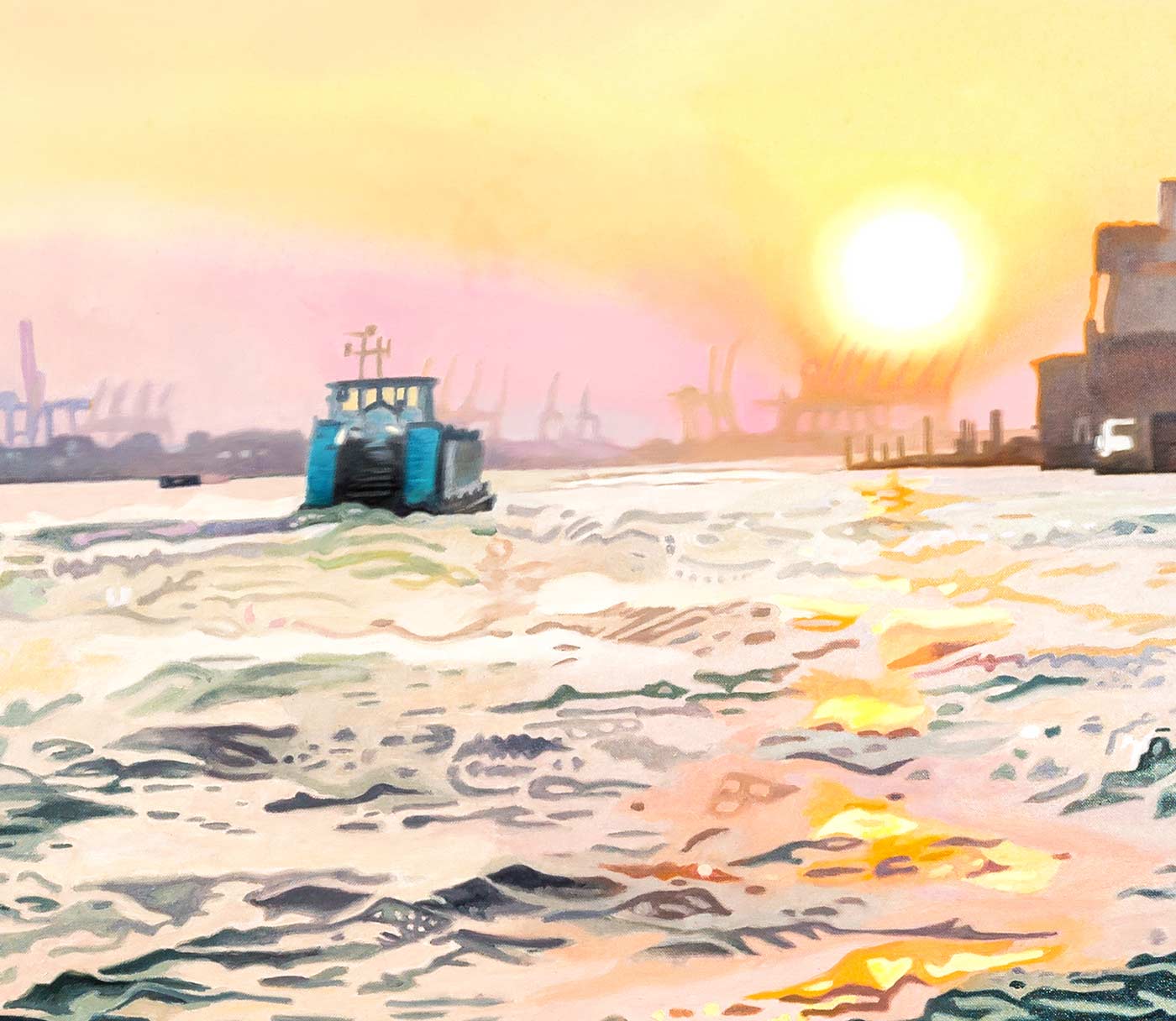 Finreart Print, Hafenszene in hamburg, 100 x 100 cm, Ulla Kutter, Kunst-Direkt. detail Elbe