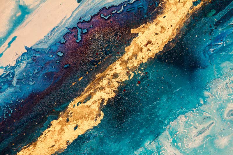 Goldener Fluss 1 - Abstrakte Kunst in Gold - Acrylgemöälde auf Leinwand, detailansicht