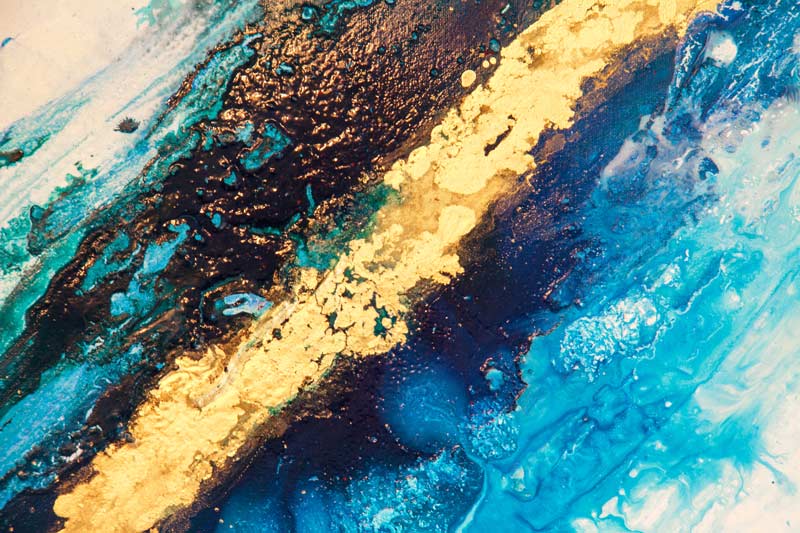 Goldener Fluss 2 - Abstrakte Kunst in Gold - Kunstdruck auf Leinwand, detailansicht