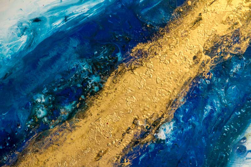 Goldener Fluss 3 - Abstrakte Kunst in Gold - Kunstdruck auf Leinwand, detailansicht gold