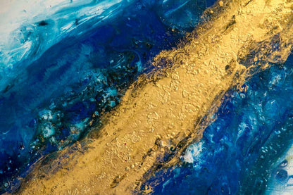 Goldener Fluss 3 - Abstrakte Kunst in Gold - Kunstdruck auf Leinwand, detailansicht gold
