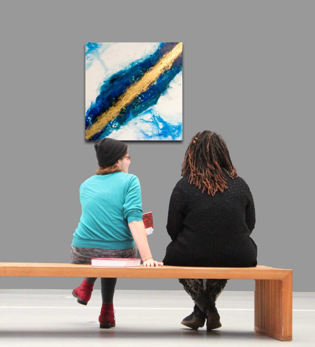 Goldener Fluss 3 - Abstrakte Kunst in Gold - Kunstdruck auf Leinwand, an wand hängend