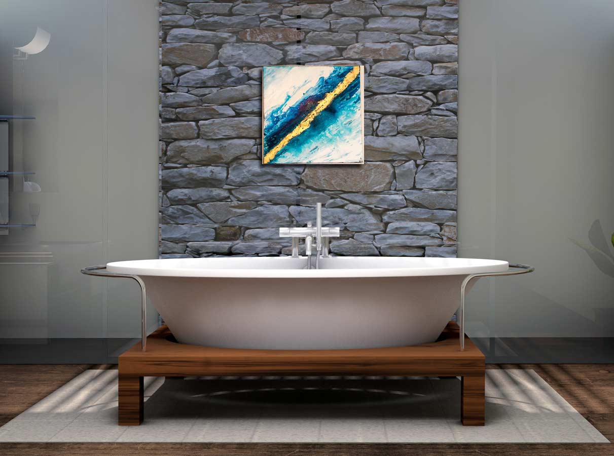 Goldener Fluss 1 - Abstrakte Kunst in Gold - Acrylgemöälde auf Leinwand, an wand hängend