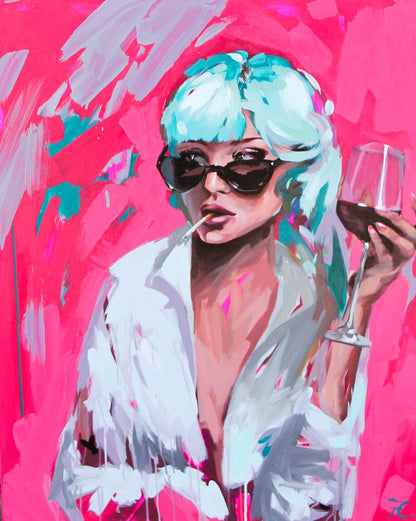 Frau mit Weinglas, Aileen Clausager, Fineart Print, 100 x 75 cm, Kunst-Direkt.de