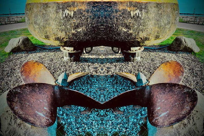 gespiegeltes foto einer schiffsschraube, abstrahiert, querformat