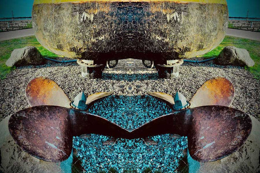 gespiegeltes foto einer schiffsschraube, abstrahiert, querformat