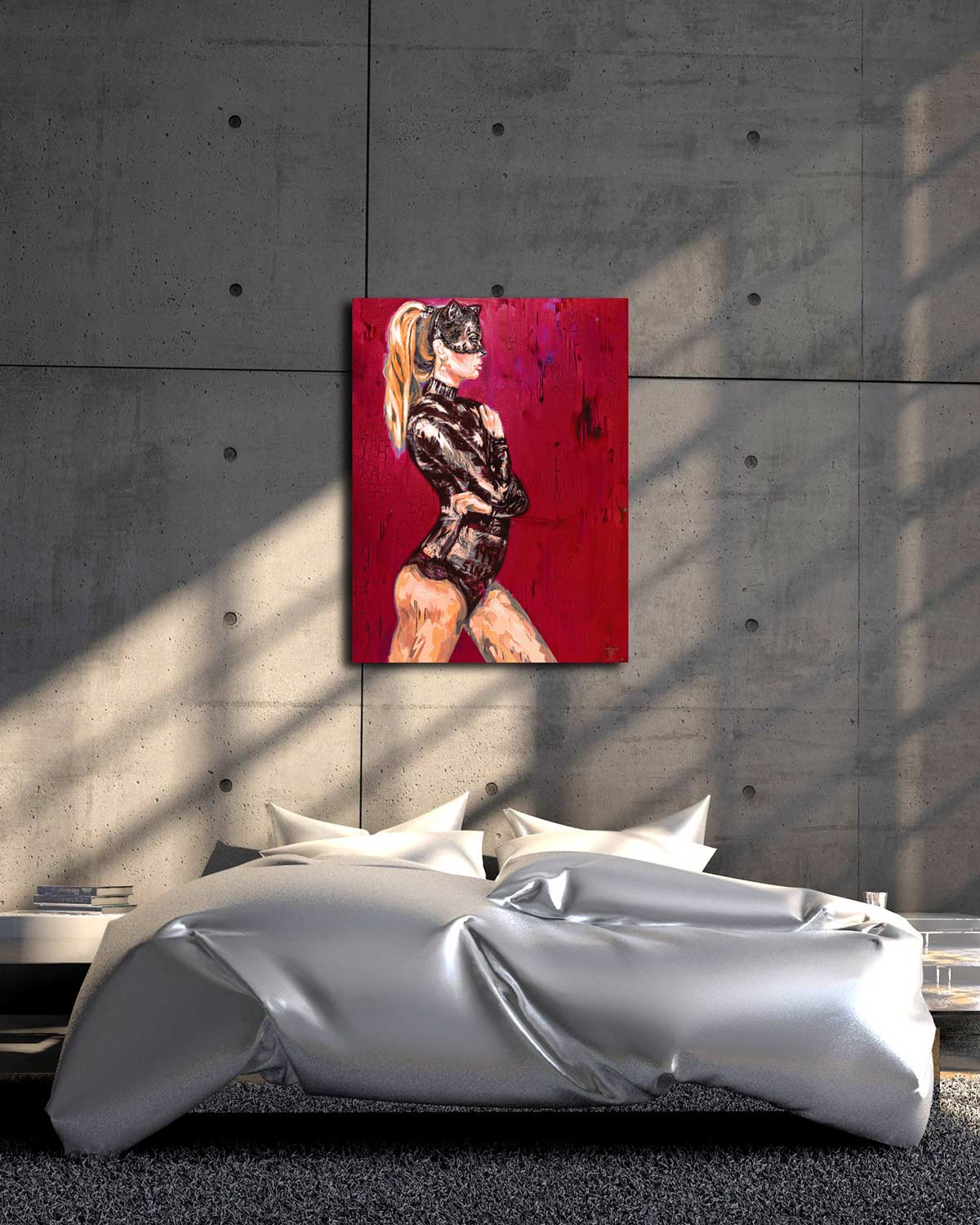 Fineart Print, Frau mit Maske, aileen Clausager - Museumsqualität, rot, hängend, verschiedene Abmessungen, Kunst-Direkt.de