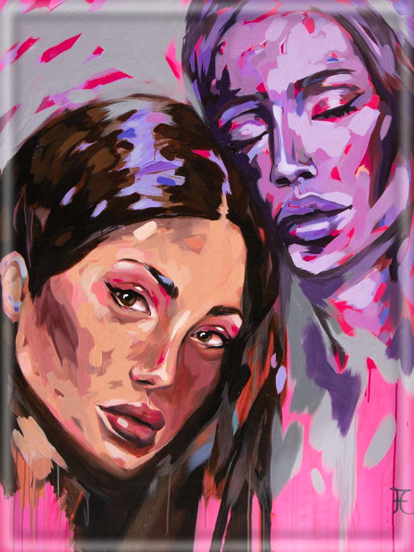 Portraits von 2 Frauen, modern gemalt, fineart Print, hochformat