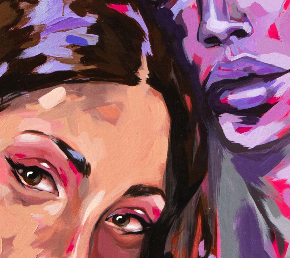 Portraits von 2 Frauen, modern gemalt, fineart Print, hochformat, Details der Portraits