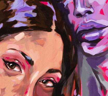 Portraits von 2 Frauen, modern gemalt, fineart Print, hochformat, Details der Portraits