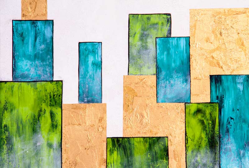 Common City 4 - Abstrakte Stadtansicht - acrylgemälde auf Leinwand, hochformat, detailansicht