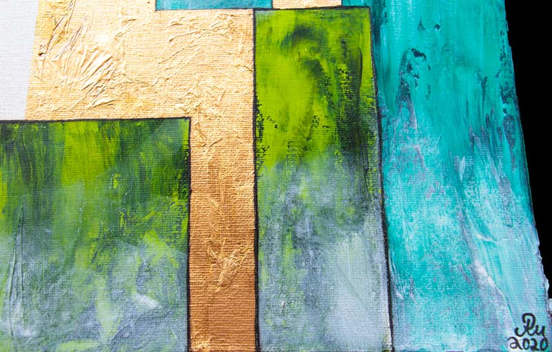 Common City 4 - Abstrakte Stadtansicht - acrylgemälde auf Leinwand, hochformat, Detail mit signatur