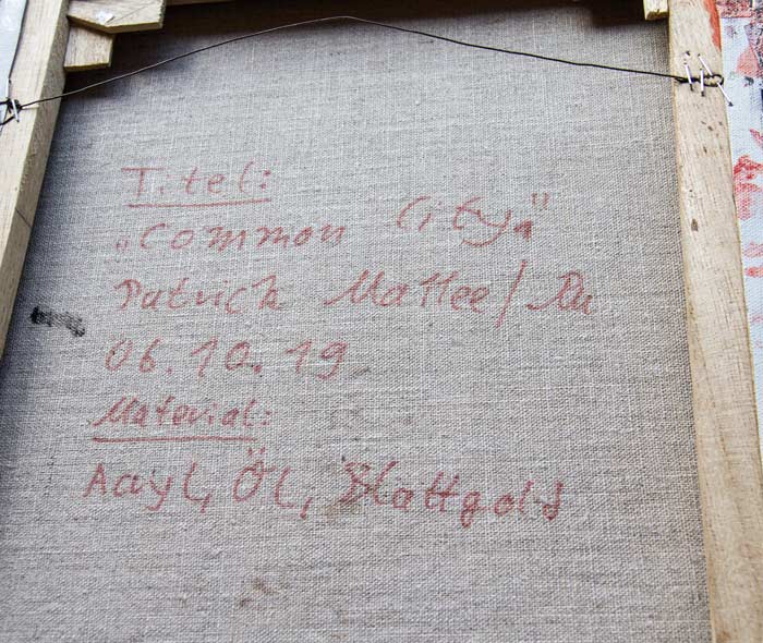 Common City A - Abstrakte Stadtansicht - Acrylgemälde auf Leinwand, hochformat, Rückseite signatur