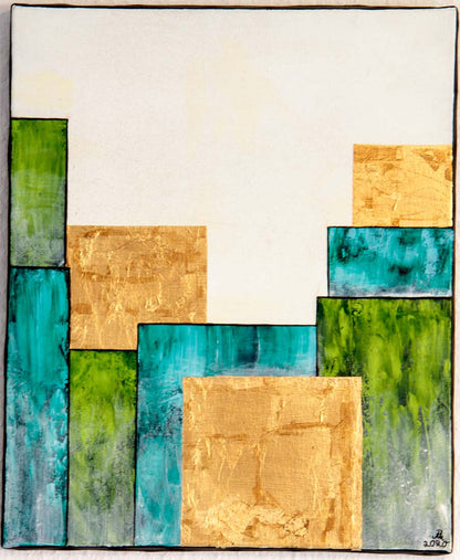 abstrakte ansicht einer Stadt, hochformat, Acrylgemälde