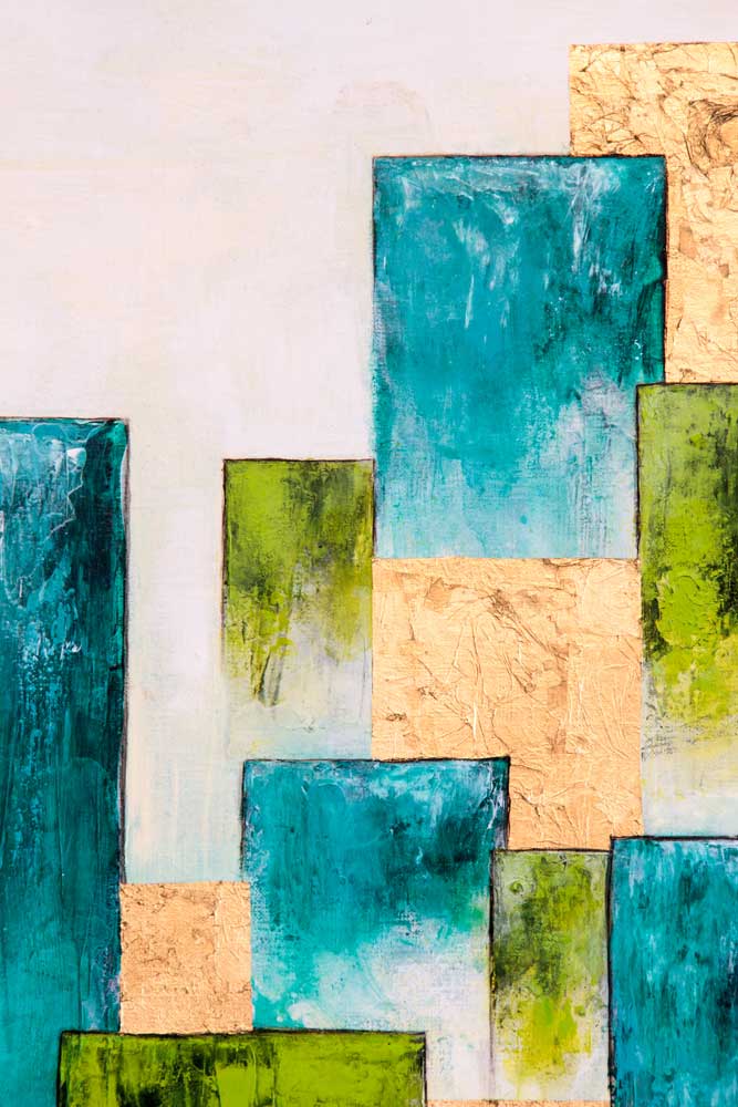 Common City II - Abstrakte Stadtansicht -Acrylgemälde auf Leinwand, hochformat, detailansicht