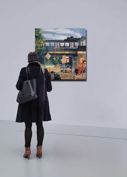 Ölgemälde, U-Bahn Brücke in Hamburg, 100 x 100 cm, an wand hängend, Ulla Kutter, Kunst-Direkt.de