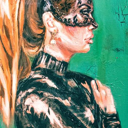 Fineart Print, Frau mit Maske, aileen Clausager - Museumsqualität, grün, verschiedene Abmessungen, Kunst-Direkt.de