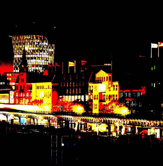 Nachtfoto der Hamburger Landungsbrücken im stadtteil St., abstrahiert, detailaufnahme