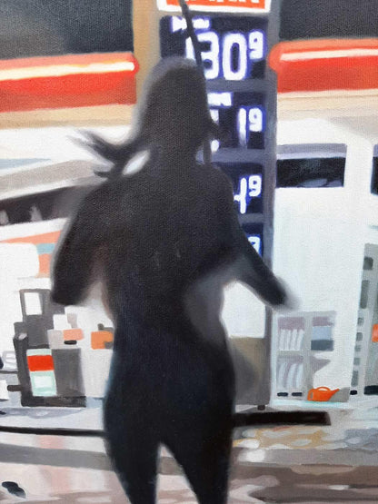 Ölgemälde, Tankstelle in Hamburg bei Nacht, 80 x 100 cm, Ulla Kutter, Kunst-Direkt.de, detail der Struktur